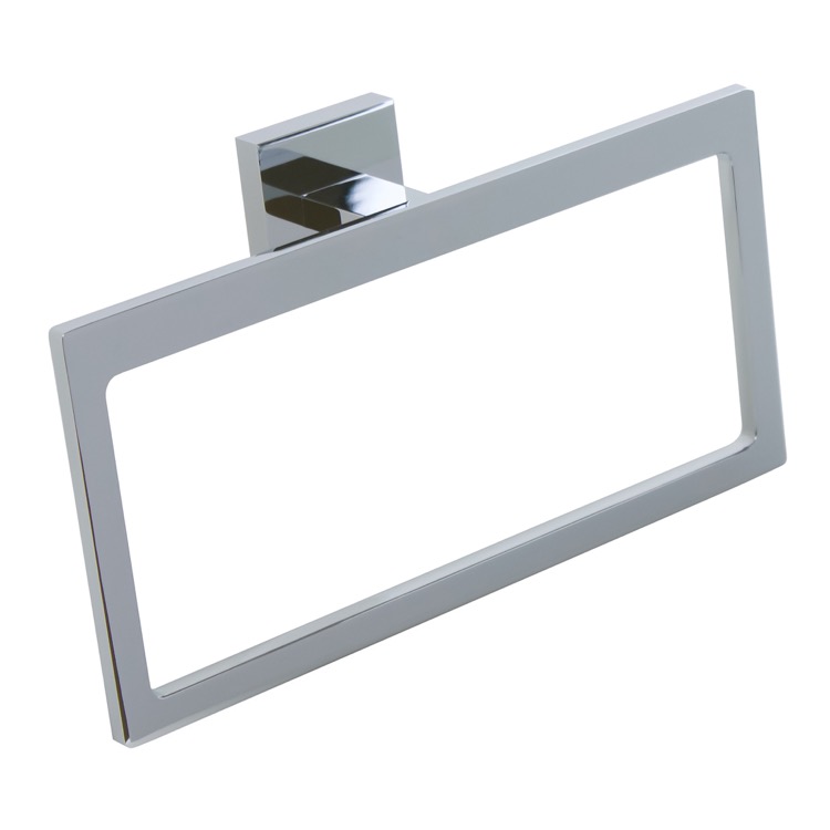 Towel Ring, Gedy A070-13, Modern Rectangular Chromed Brass and Cromall Towel Ring